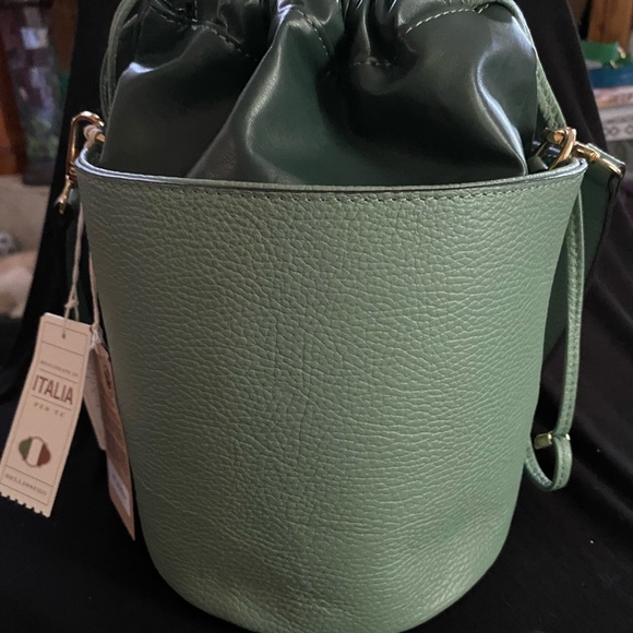 Anna Paola Bags Anna Paola Twotone Italian Leather Green Bucket Bag